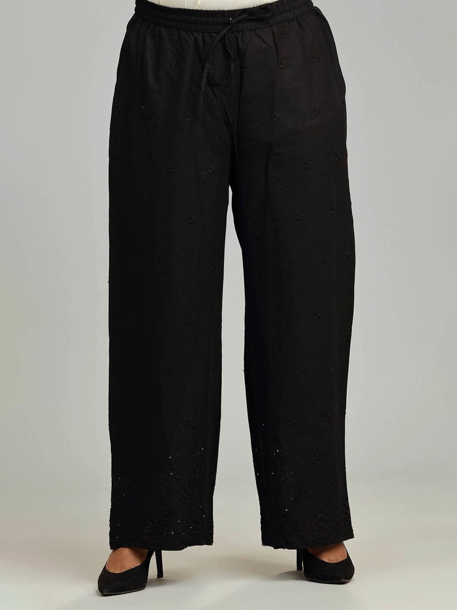 Cotton Culture Black Cotton Embroidered Pants