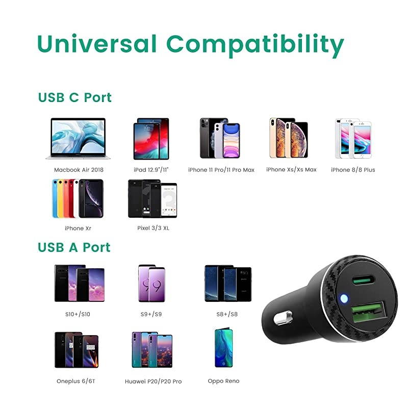 Fast USB Type C PD Car Charger  DualPort 27W Power DeliveryQuick Charge 30 Car Adapter for Google Pixel 5433a XL OnePlus 76 Samsung S20S10iPhone 12 ProiPadwith 33ft USB C Cable
