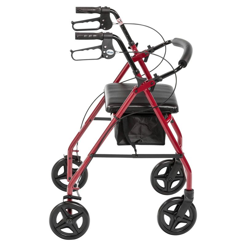 Drive Medical Aluminum Rollator with Fold Up and Removable Back Support and Padded Seat, Red