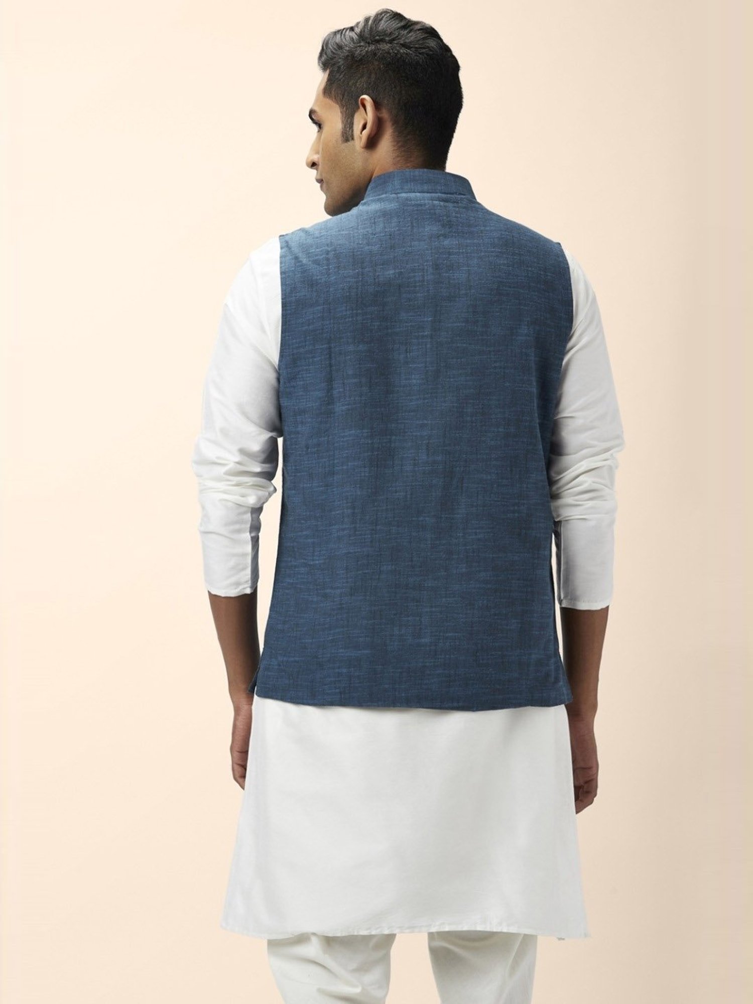 Indus Route By Pantaloons Navy Cotton Regular Fit Nehru Jacket