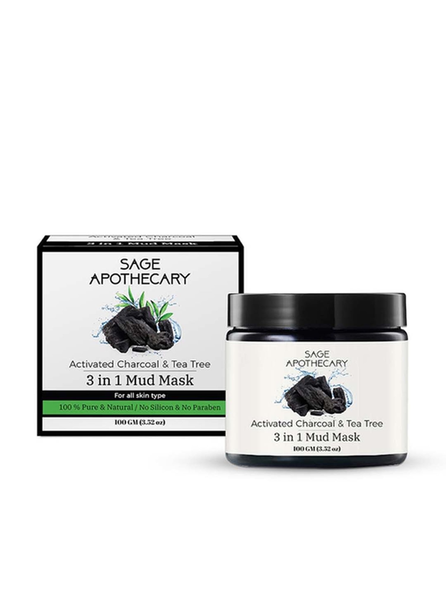 Sage Apothecary Activated Charcoal & Tea Tree 3 in 1 Mud Mask - 100 gm