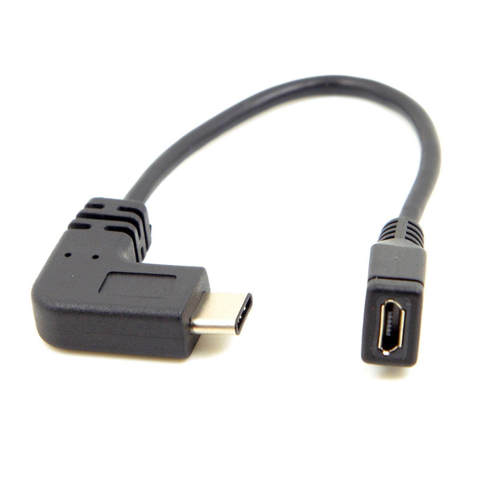 2pcs Reversible USB3.1 Type C Male 90 Right Angled to Micro USB2.0 Fe Data Cable