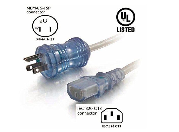 AYA 10Ft (10 Feet) 14AWG Hospital Grade Power Cord NEMA 5-15P TO IEC320C13 UL Certified