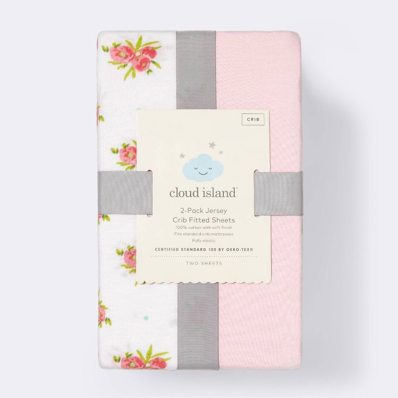 Fitted Crib Jersey Sheet Ditsy Floral and Solid Pink - Cloud Island™ Pink 2pk