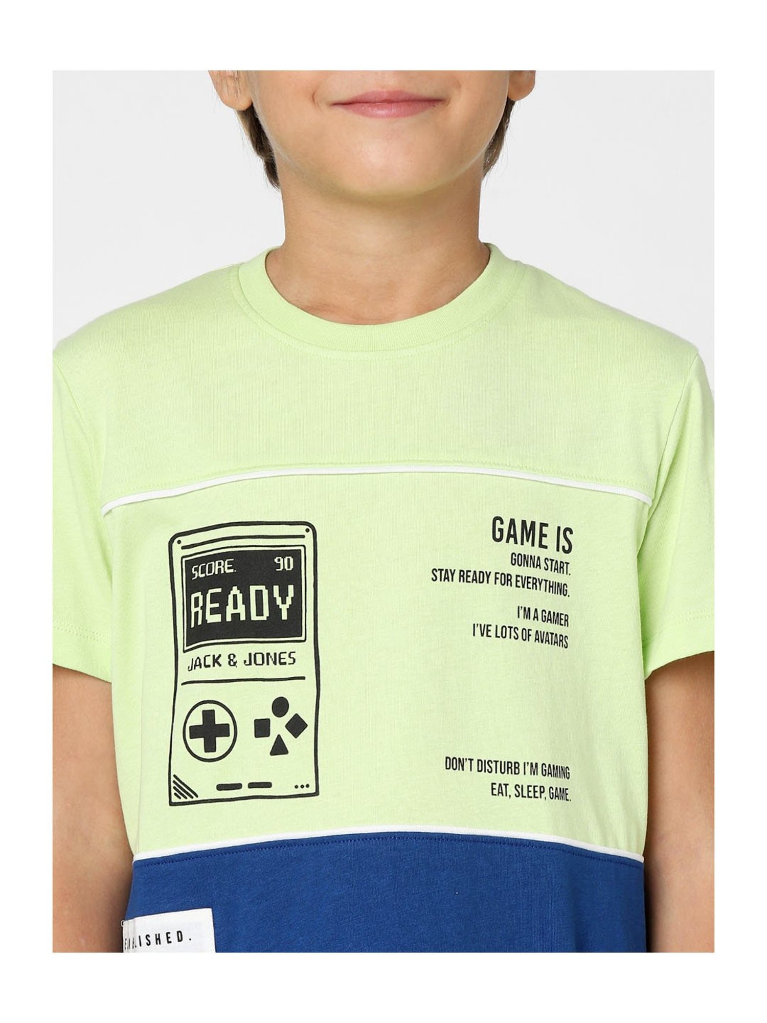 Jack & Jones Junior Light Green & Blue Color Block  T-Shirt