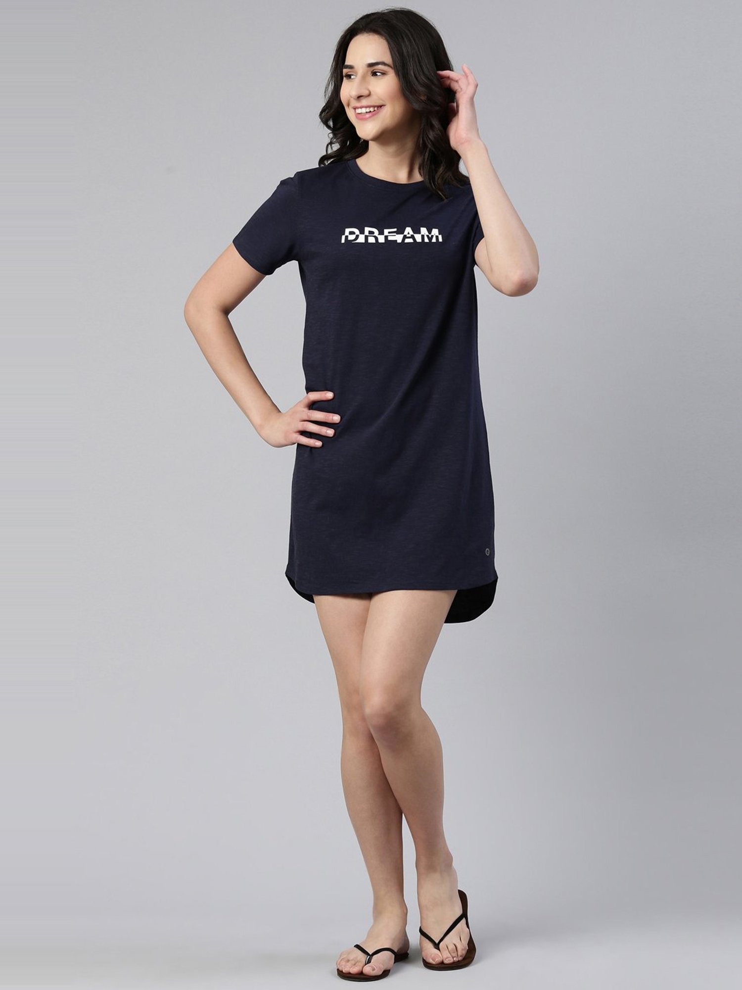 Enamor Navy Cotton Printed Sleep Tees