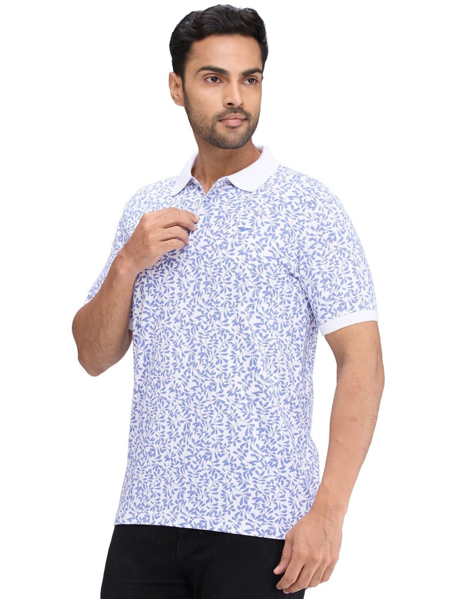 Park Avenue Blue Slim Fit Printed Polo T-Shirt
