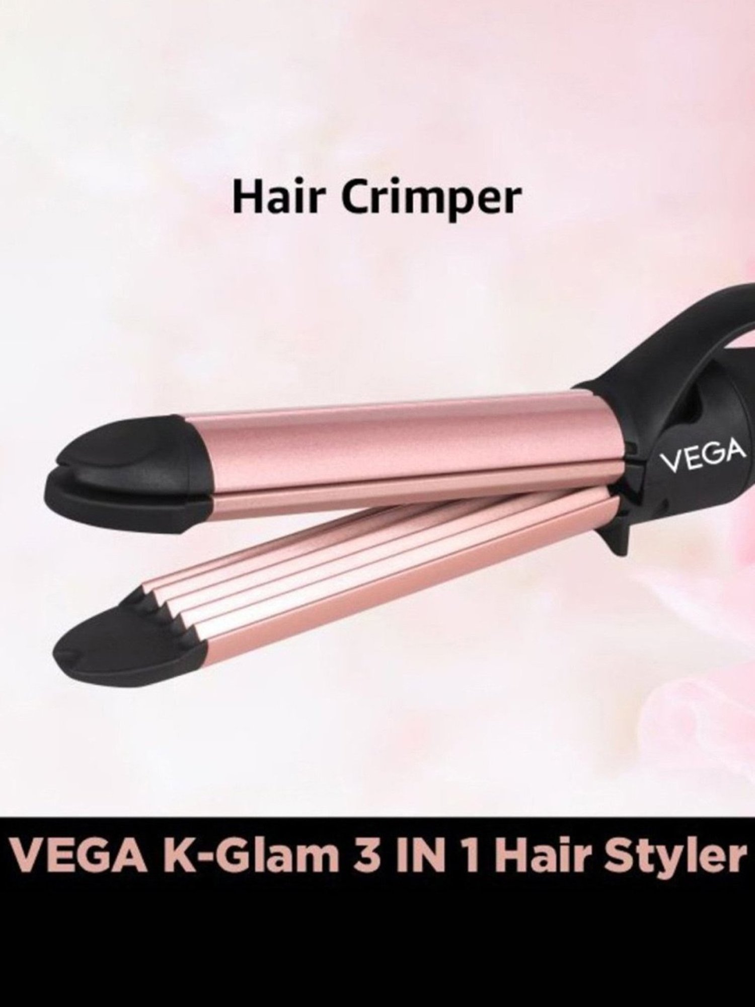 Vega K-Glam 3In1 Hair Styler - Straightener, Curler & Crimper (VHSCC-04, Rose Gold)