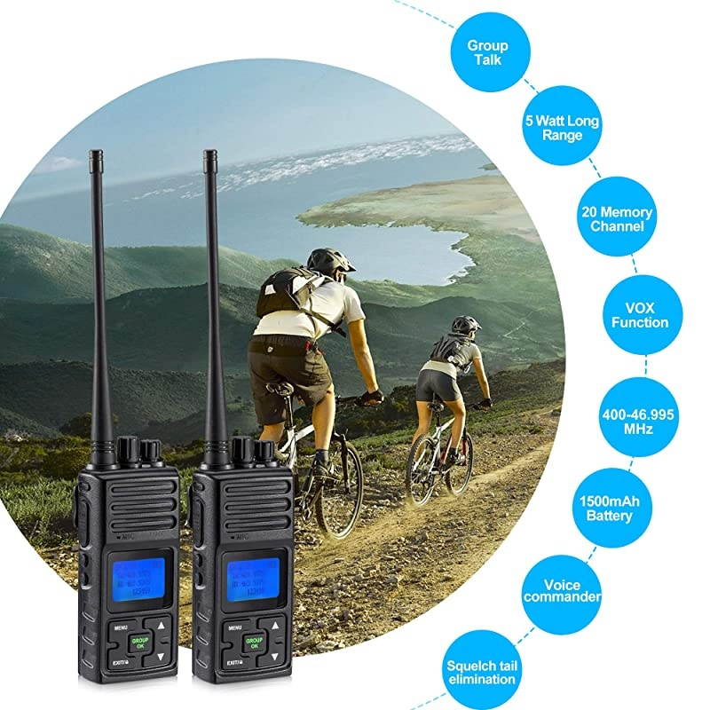 5 Watts Two Way Radio Long Range Handheld UHF Business Ham Radio for Adult Programmable Walkie Talkie with Rechargeable 1500mAh Battery LCD Display Charging Docks Earpieces 9 Packs