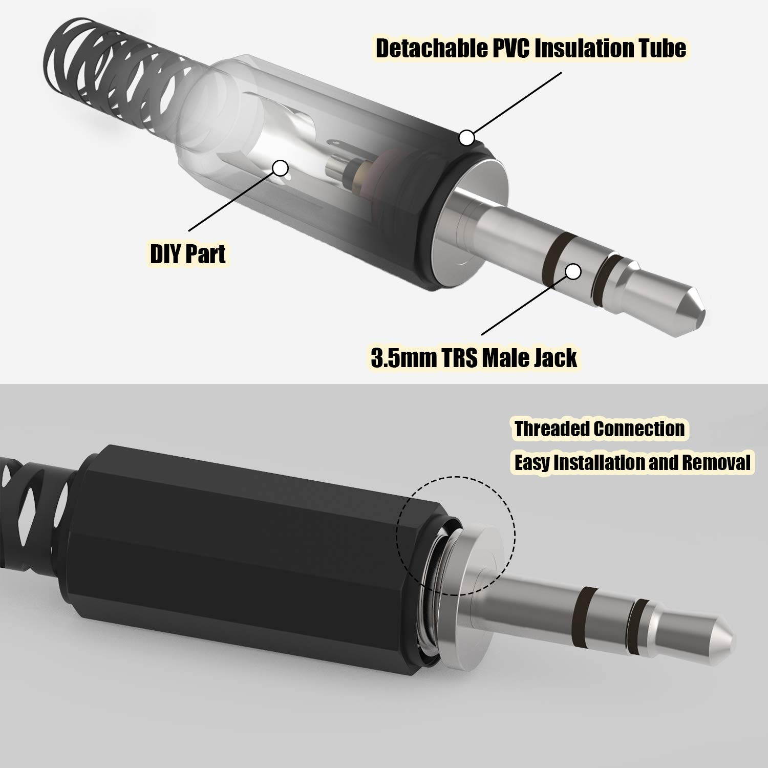 Ancable Replacement 4-Pack TRS Male Plug 3 Pole 1/8" 3.5mm Solder Type DIY Audio Cable Connector for Repair Headphones Headset