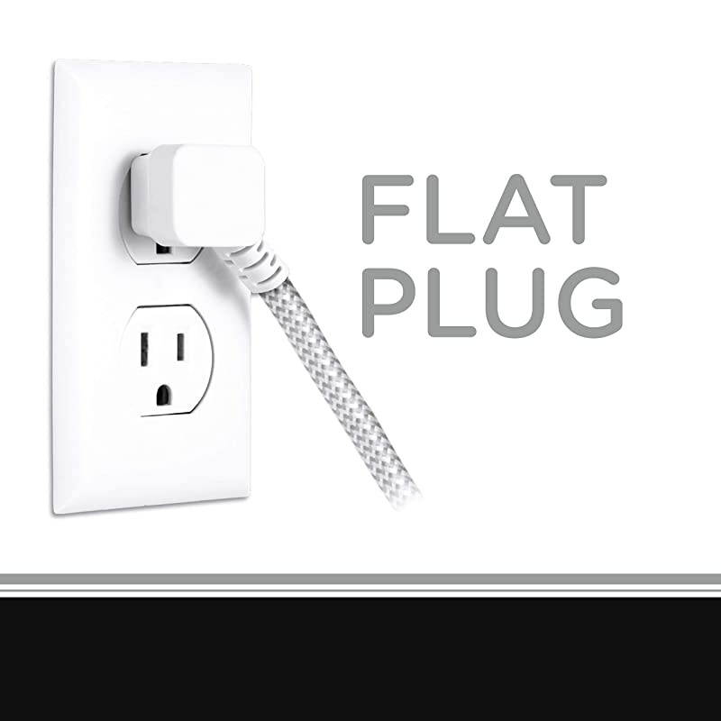 GrayWhite Designer 3 Extension Cord 2 Prong Power Strip Extra Long 8 Ft Cable with Flat Plug Braided Chevron Fabric SlidetoLock Safety Outlets 39980