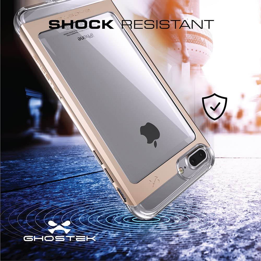 Ghostek Cloak Clear iPhone 7 Plus, iPhone 8 Plus Case with Slim Metal Bumper Design Shockproof Heavy Duty Protection Wireless Charging 2017 iPhone 8 Plus, 2016 iPhone 7 Plus (5.5 Inch) - (Gold)