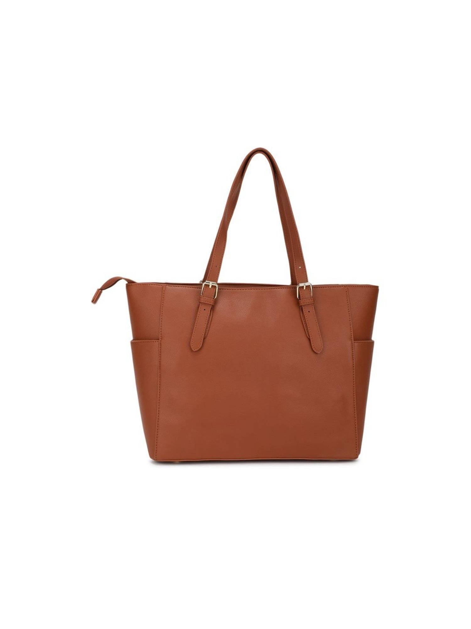 Tyra Liana Tan Solid Faux Leather Tote Handbag