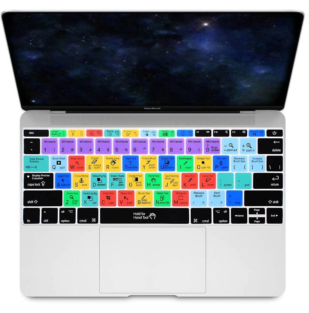 HRH Adobe Photoshop PS Hotkey Silicone Keyboard Cover Skin for MacBook New Pro 13" A1708 A1988 No Touch Bar 2018 2017 2016 Release and MacBook 12" A1534 (2015)&A1931(2018) USA Layout Protective Skin