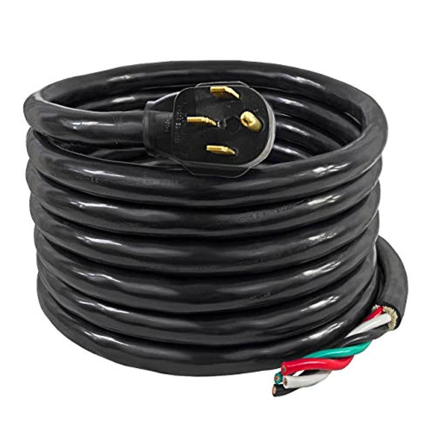 ceptics 25-ft 50-amp extension power cord l14-50p to bare cut live wire 8 awg | 4-prong plug | 50a, 125/250v