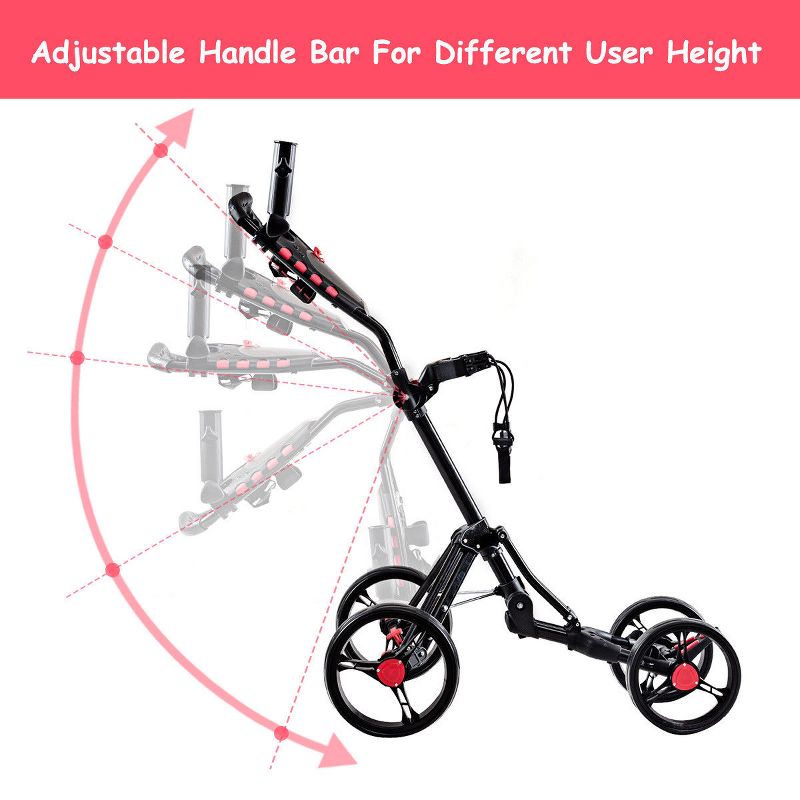 Costway Folding 4 Wheel Golf Pull Push Cart Trolley Club Umbrella Scorecard Drink Holder