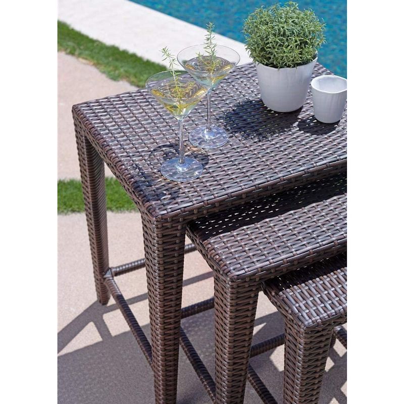 Coaster Home Furnishings Sevan 3 Piece Wicker Outdoor Patio and Deck Traditional Nesting Side Small, Medium, and Large Table Set, Brown