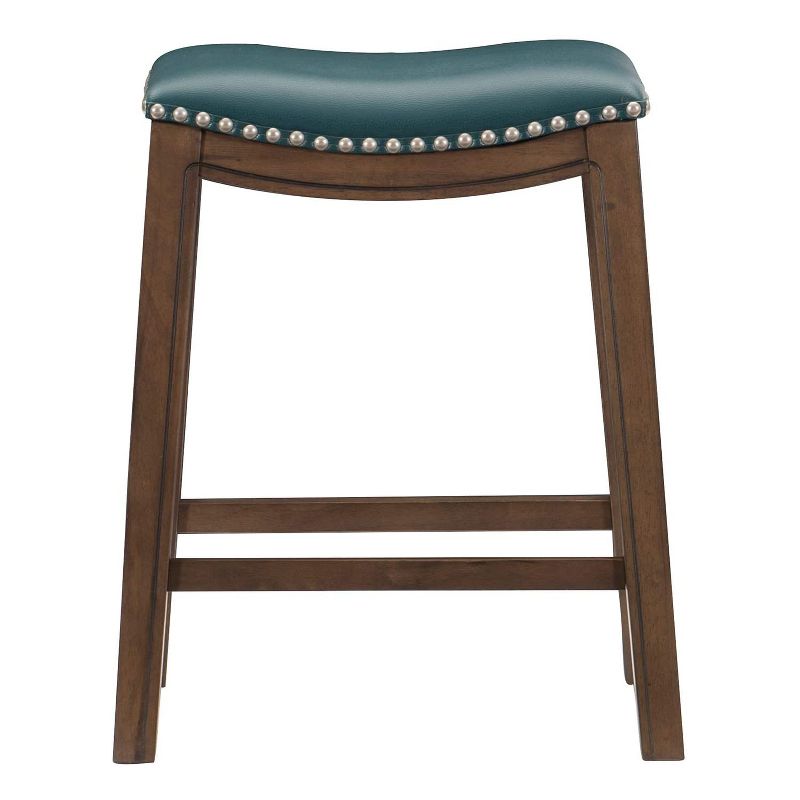 Homelegance 24-Inch Counter Height Wooden Bar Stool with Solid Wood Legs and Faux Leather Saddle Seat Kitchen Barstool Dinning Chair, Green and Gray
