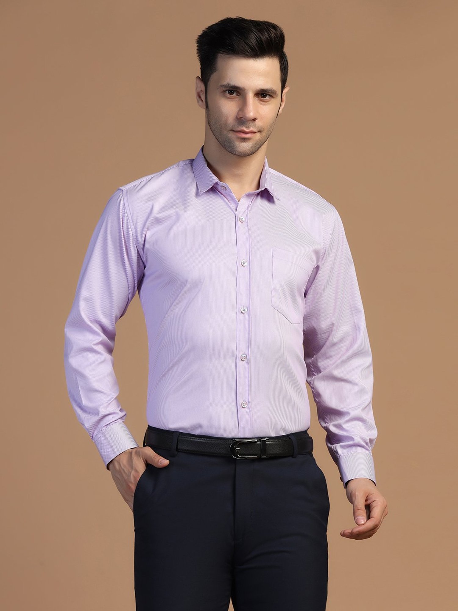 TAHVO Purple Regular Fit Striped Shirt