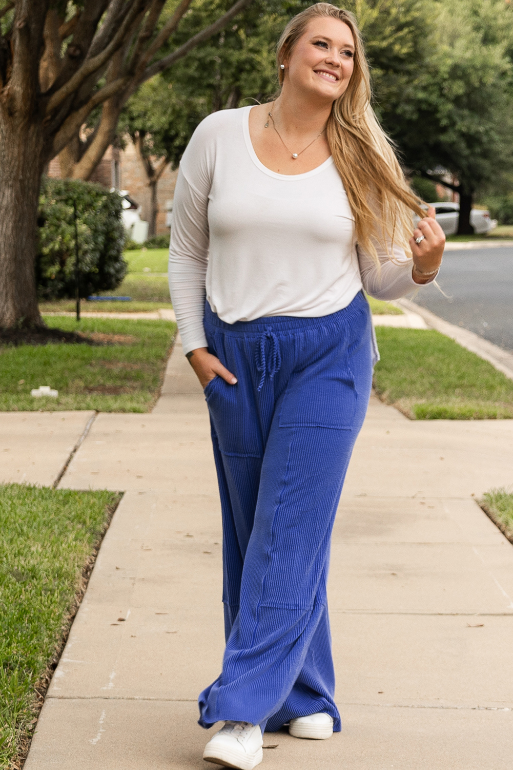 Dark Blue Plus Size Stitching Washed Flare Jeans