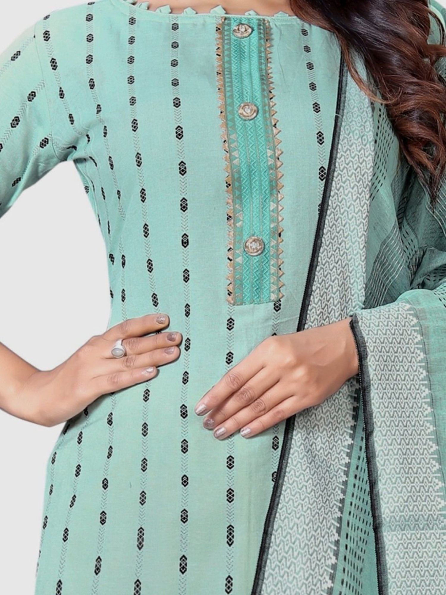 APNISHA Sage Green Cotton Woven Pattern Unstitched Dress Material