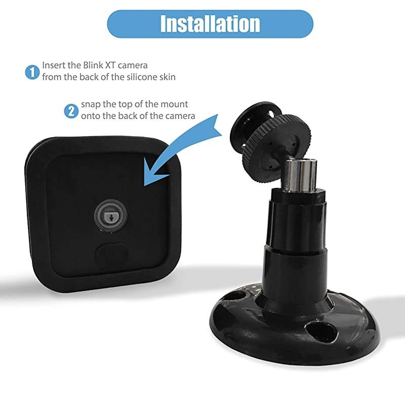 Silicone Skins w/Mount for Blink XT / XT2 Security Camera (2 pcs Black) - Silicone Case - Swivel Rotating Mounting Connector w/Blink XT2 Cover - NOT for 2020 New Blink Indoor/Outdoor Cam - by