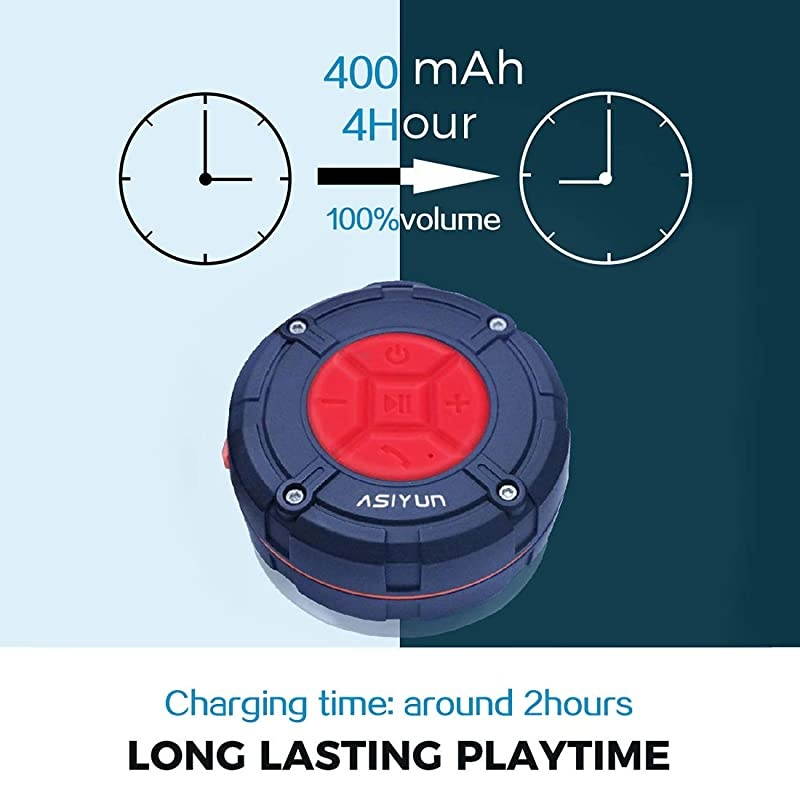 Shower Radios Waterproof Speaker with Louder HD Sound 4H Playtime Portable Wireless Speaker with Suction Cup Built in Mic for Bathroom Pool Beach Outdoor Red