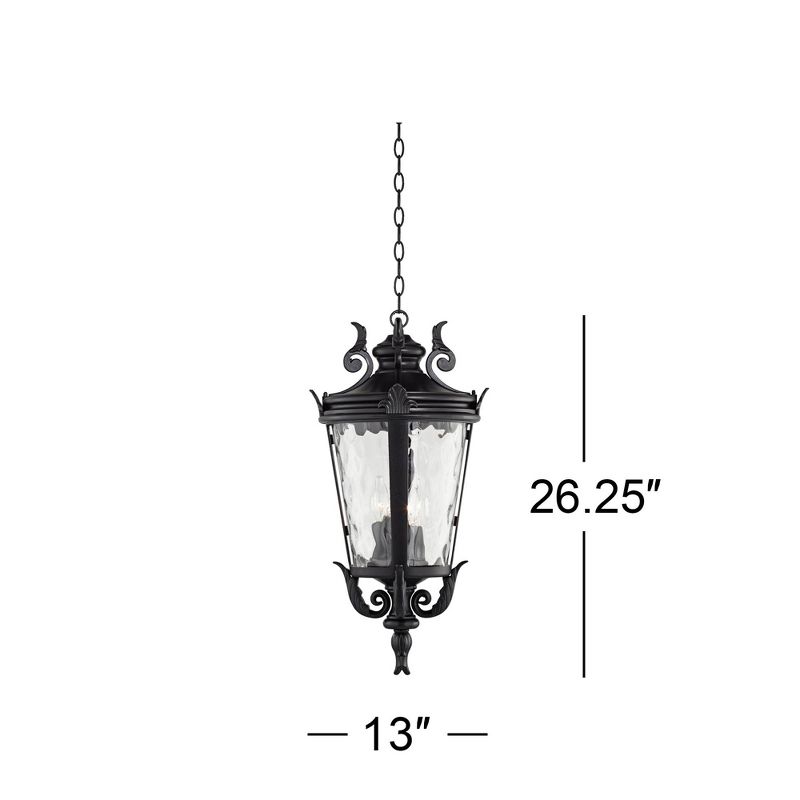 John Timberland Traditional Outdoor Ceiling Light Hanging Black Scroll 26 1/4" Clear Water Glass Damp Rated for Porch Entryway