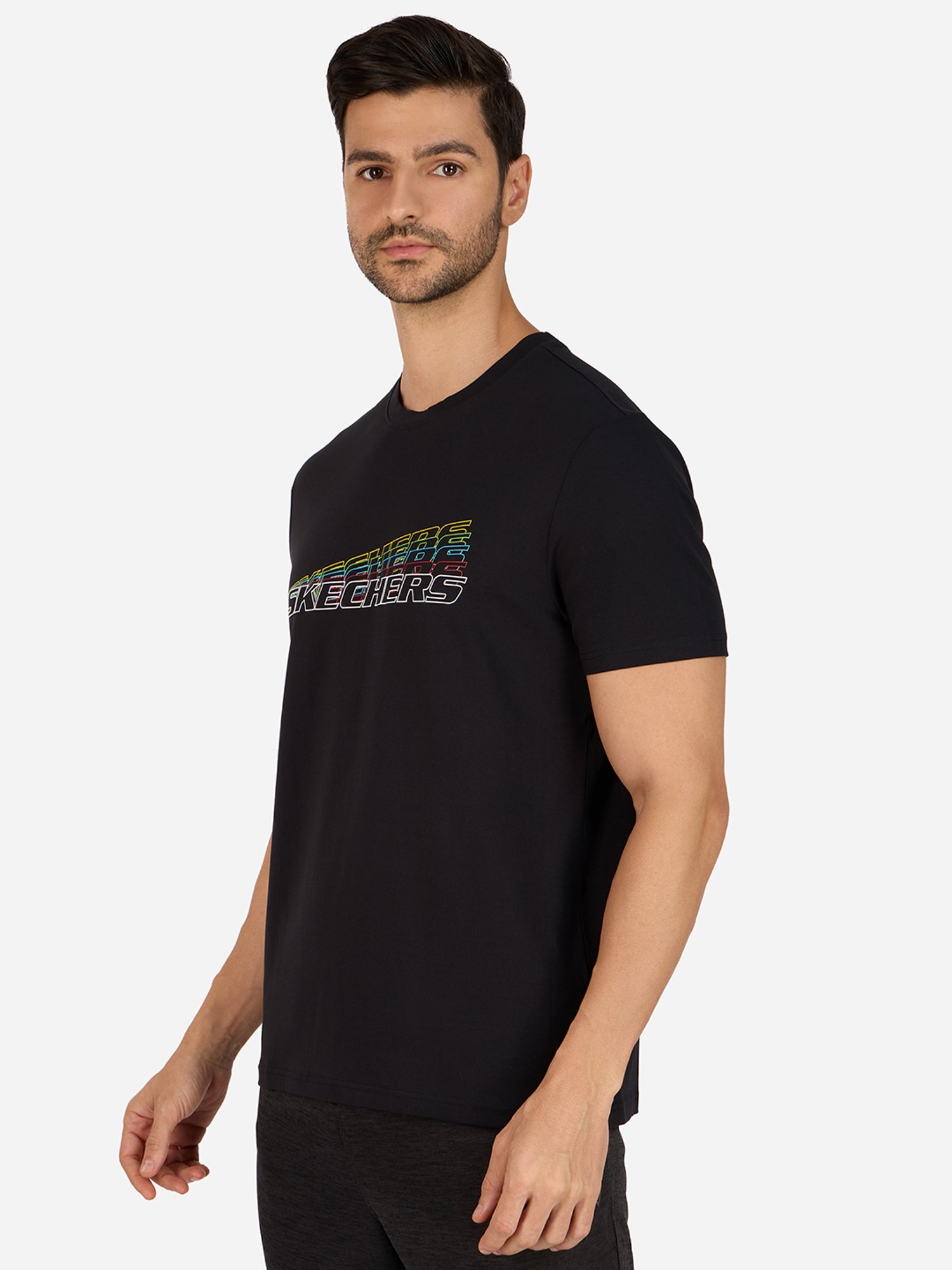Skechers Black Regular Fit Printed Crew T-Shirt