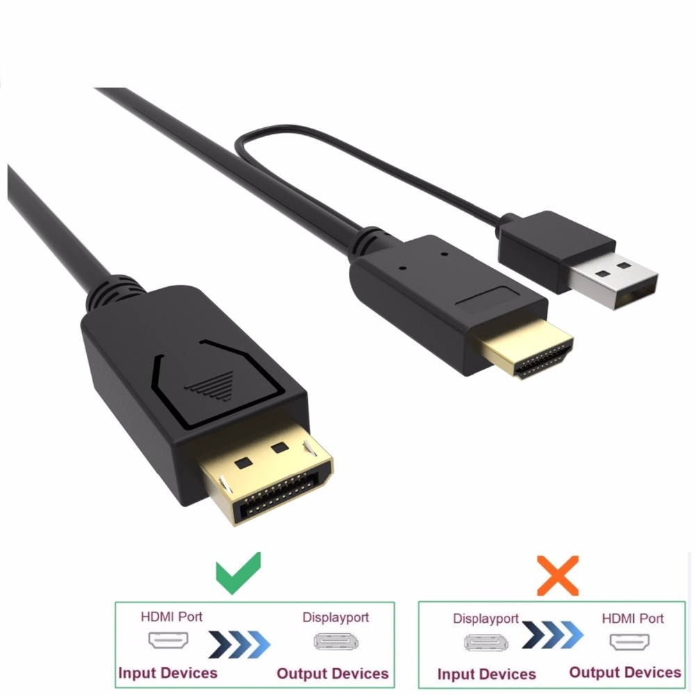 CableDeconn hdmi to displayport cable with usb power hdmi to dp Male to male converter adapter 2m for macbook dell Monitor hdtv pc