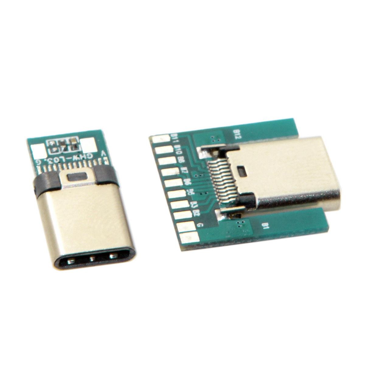 1 set DIY 24pin USB 3.1 Type C USB-C Male & Female Plug & Socket Connector SMT type with PCB Board
