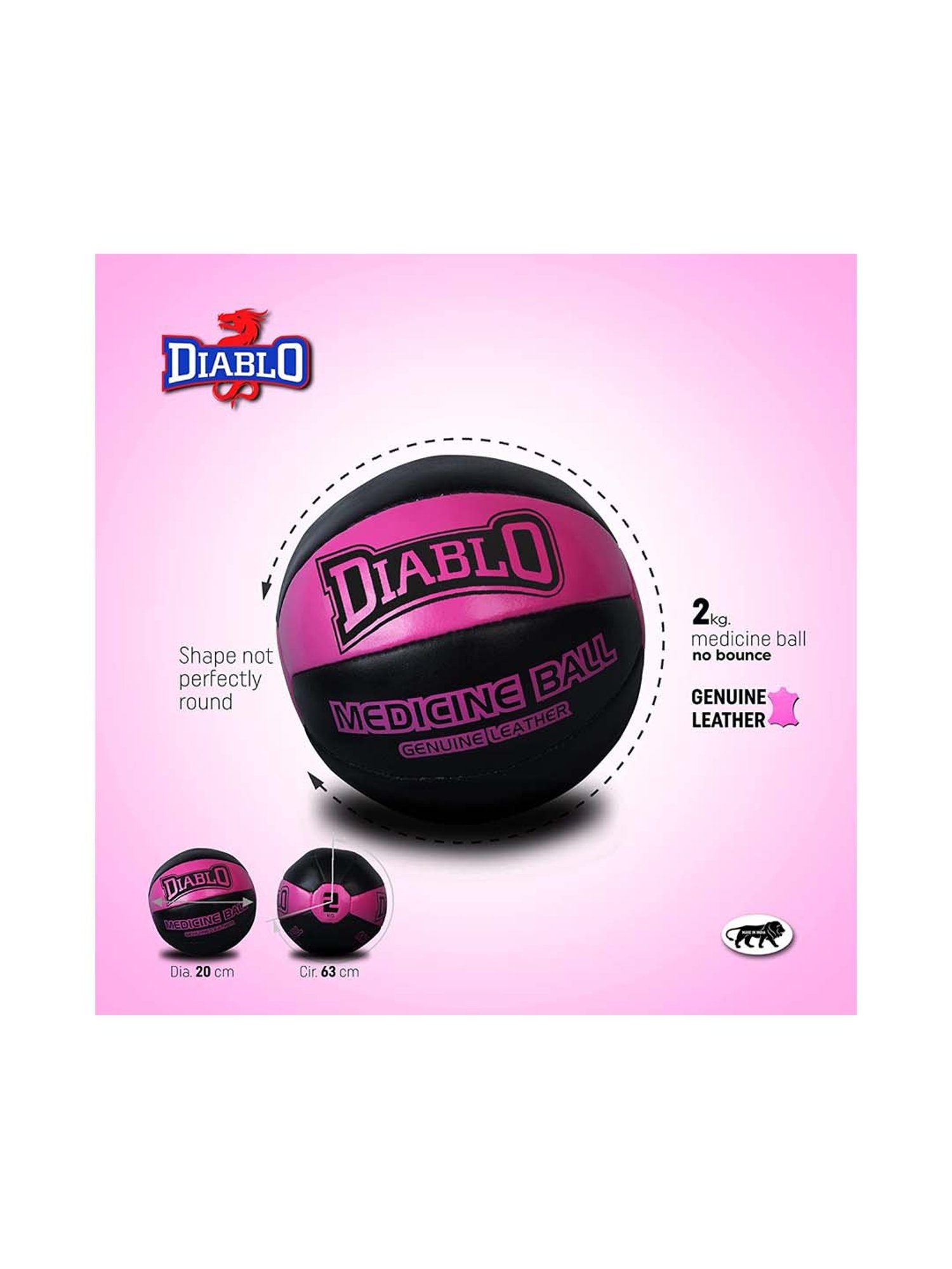 Diablo Black & Pink Genuine Leather No Bounce Medicine Ball (2kg)