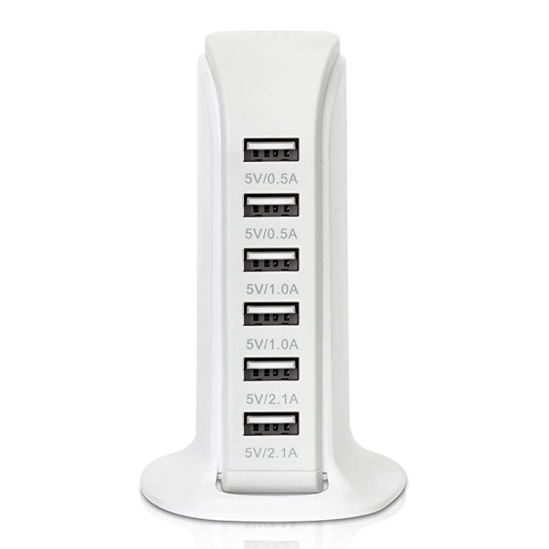 USB Wall Charger Desktop Charging Station Quick Charge 21Compatible with PhonesTablets Smartphones and MoreWhite
