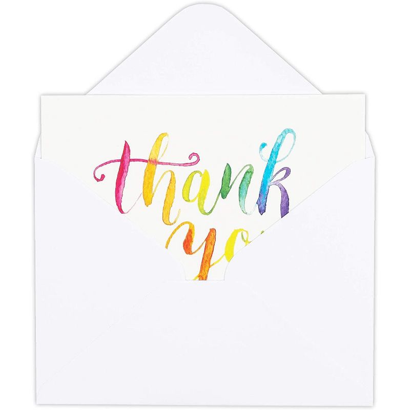 Sustainable Greetings 144 Pcs Thank You Cards Bulk Set, Watercolor Design Thank You Notes & Envelopes
