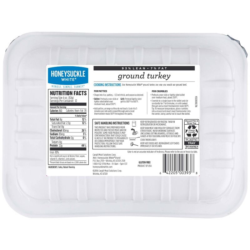Honeysuckle White Fresh 93% Lean Ground Turkey - 3lbs