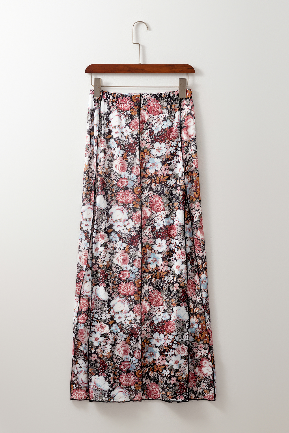 Brown Allover Floral Print Bohemian High Waist Maxi Skirt