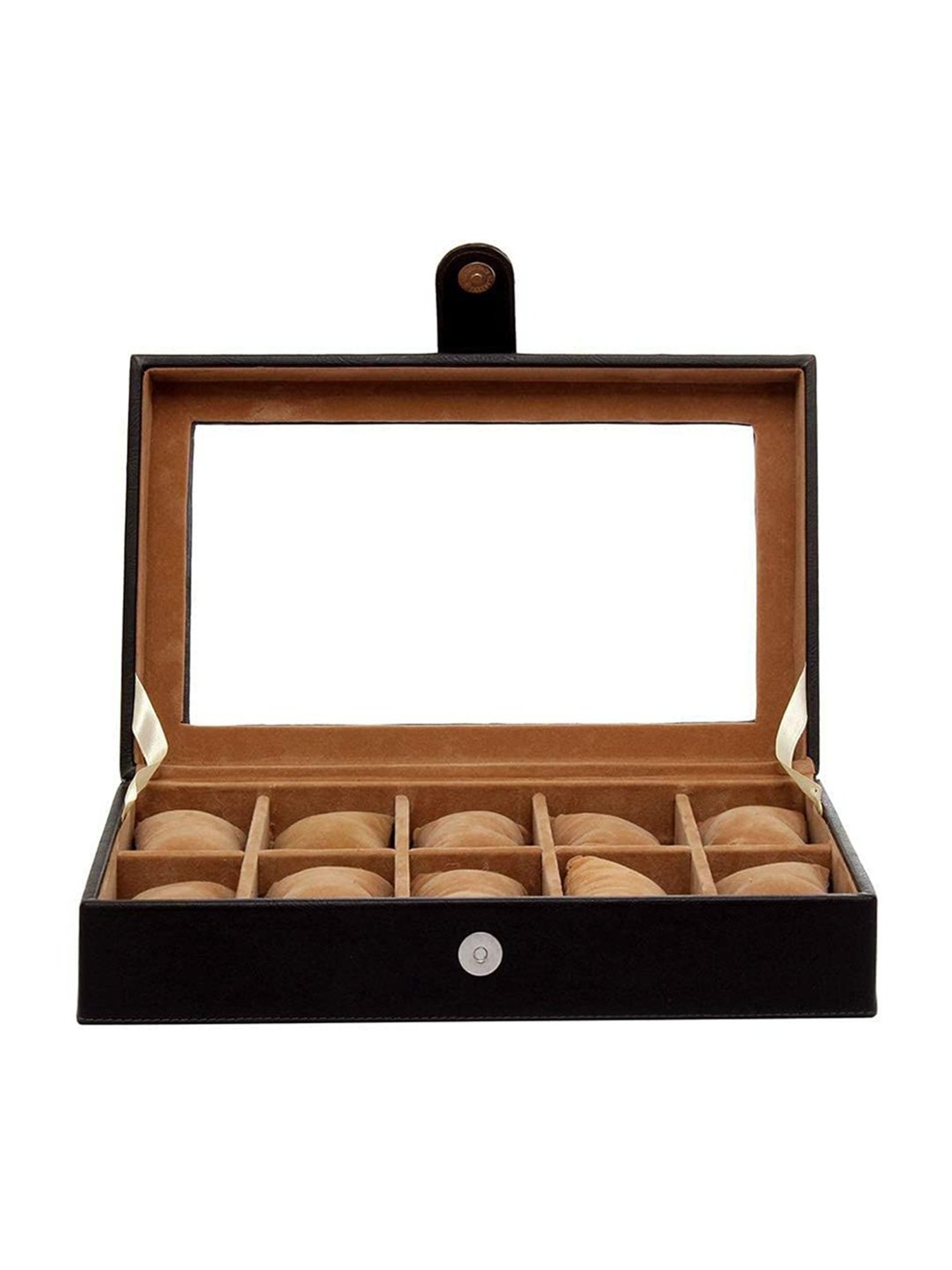 Leather World Black Watch Box Holder Organizer Case in 10 Slots
