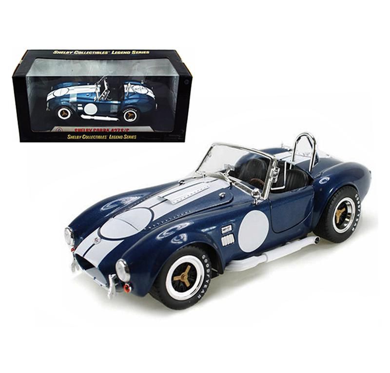 1965 Shelby Cobra 427 S/C Dark Blue Metallic w/White Stripes & Printed Signature on Trunk 1/18 Diecast Model Shelby Collectibles