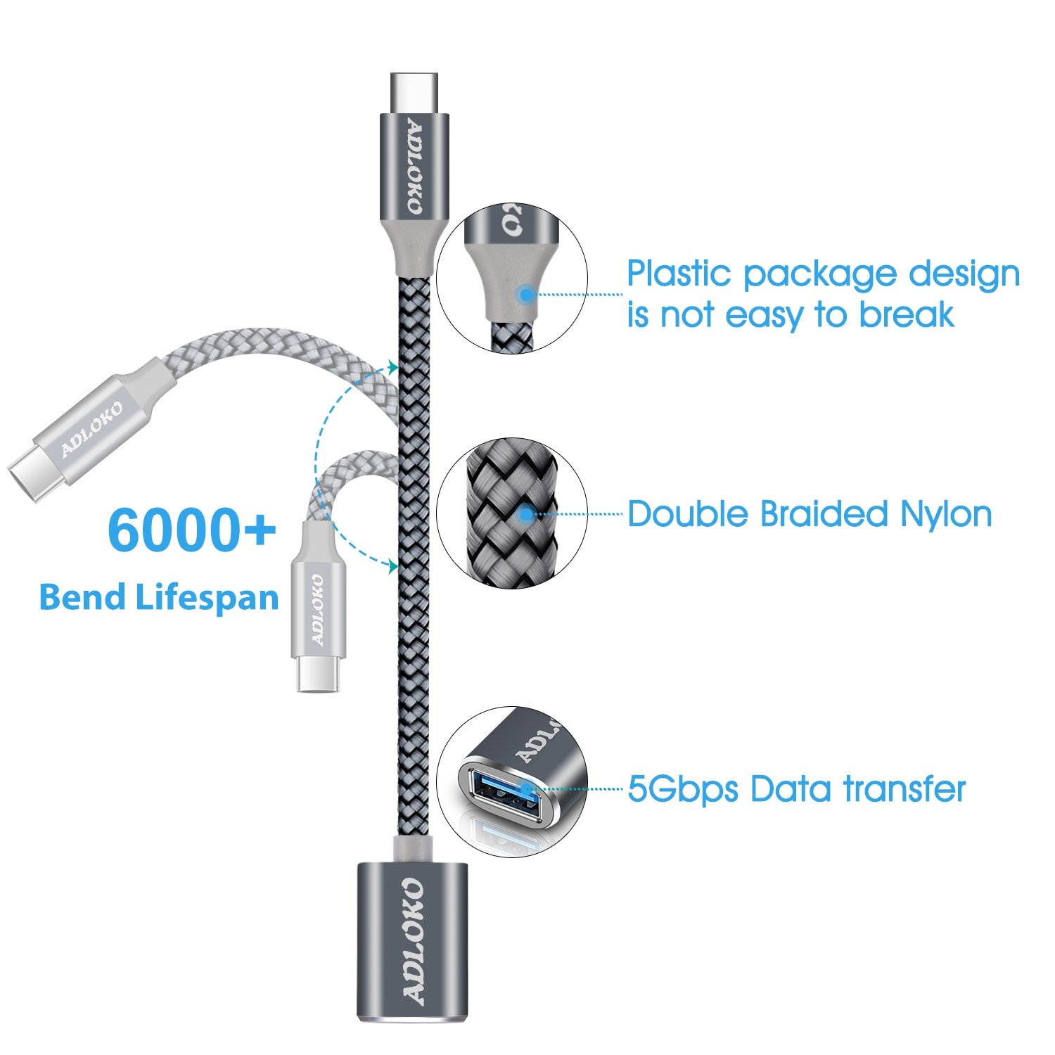 Micro Connectors 8-Inch USB 3.1 Type C to USB 3.0 Type A Female Adapter (E07-174-OTG)