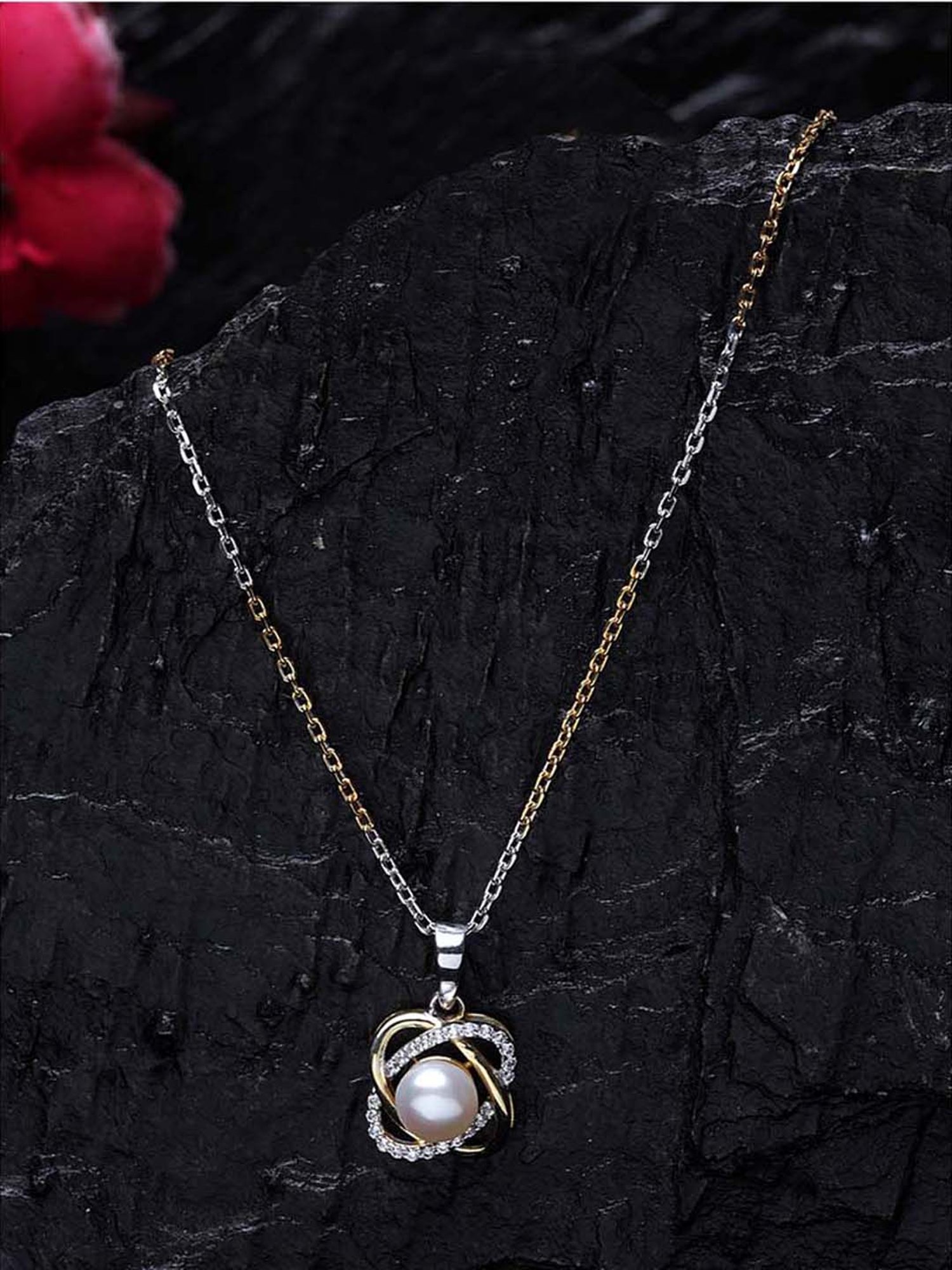 Clara 92.5 Sterling Silver Gold-Plated Swiss Zirconia Knot Pendant with Chain