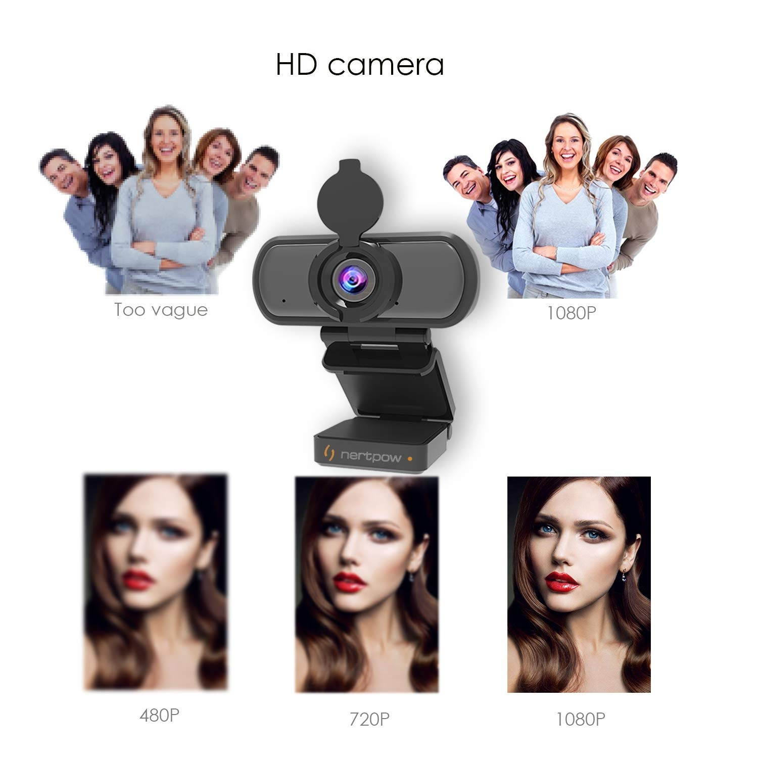 1080P Webcam, NP HD PC Webcam USB Mini Computer Camera Built-in Microphone, Flexible Rotatable Clip, for Laptops, Desktop and Gaming, Black