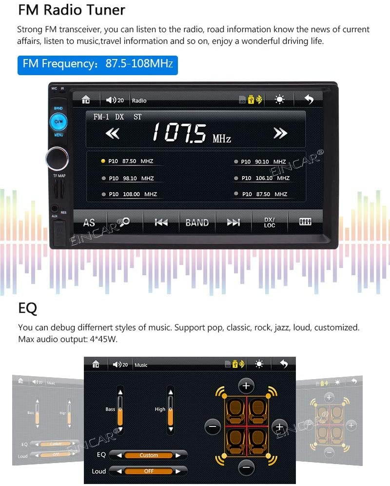 Eincar 7-inch in Dash Double DIN Car Player Auto Audio Stereo Capacitive Touch Screen with 8GB GPS Navigation Map Card Bluetooth Music Video from USB/SD FM Radio for Universal Remote Control Wireles