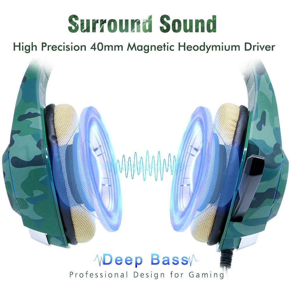 Beexcellent GM-1  Gaming Headset for PS4 Xbox One PC Gaming Headphone with Crystal Stereo Bass Surround Sound, LED Lights & Noise-Isolation Microphone