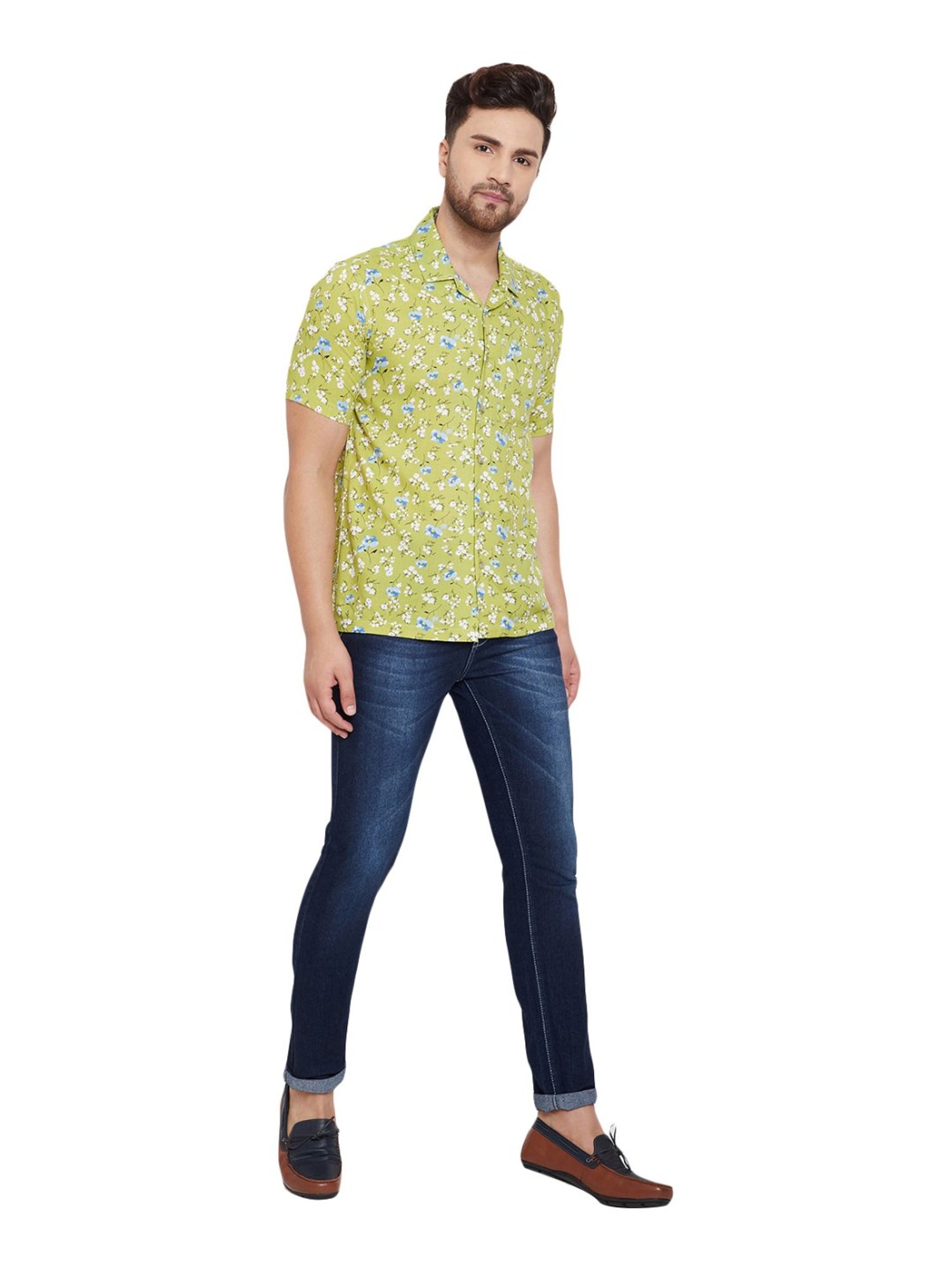 Even Green Slim Fit Printed Shirt