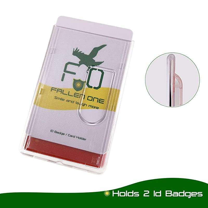 Hard Plastic Id Badge Holder Vertical Hold 2 Cards Easy Access with Thumb Slots Pack of 1