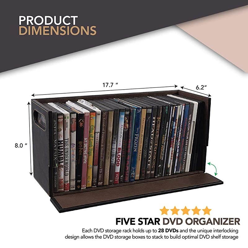 DVD Storage Box with Powerful Magnetic Opening - DVD Tray Holds 28 DVD BluRay PS4 Video Games for Media Shelf Storage & Organization