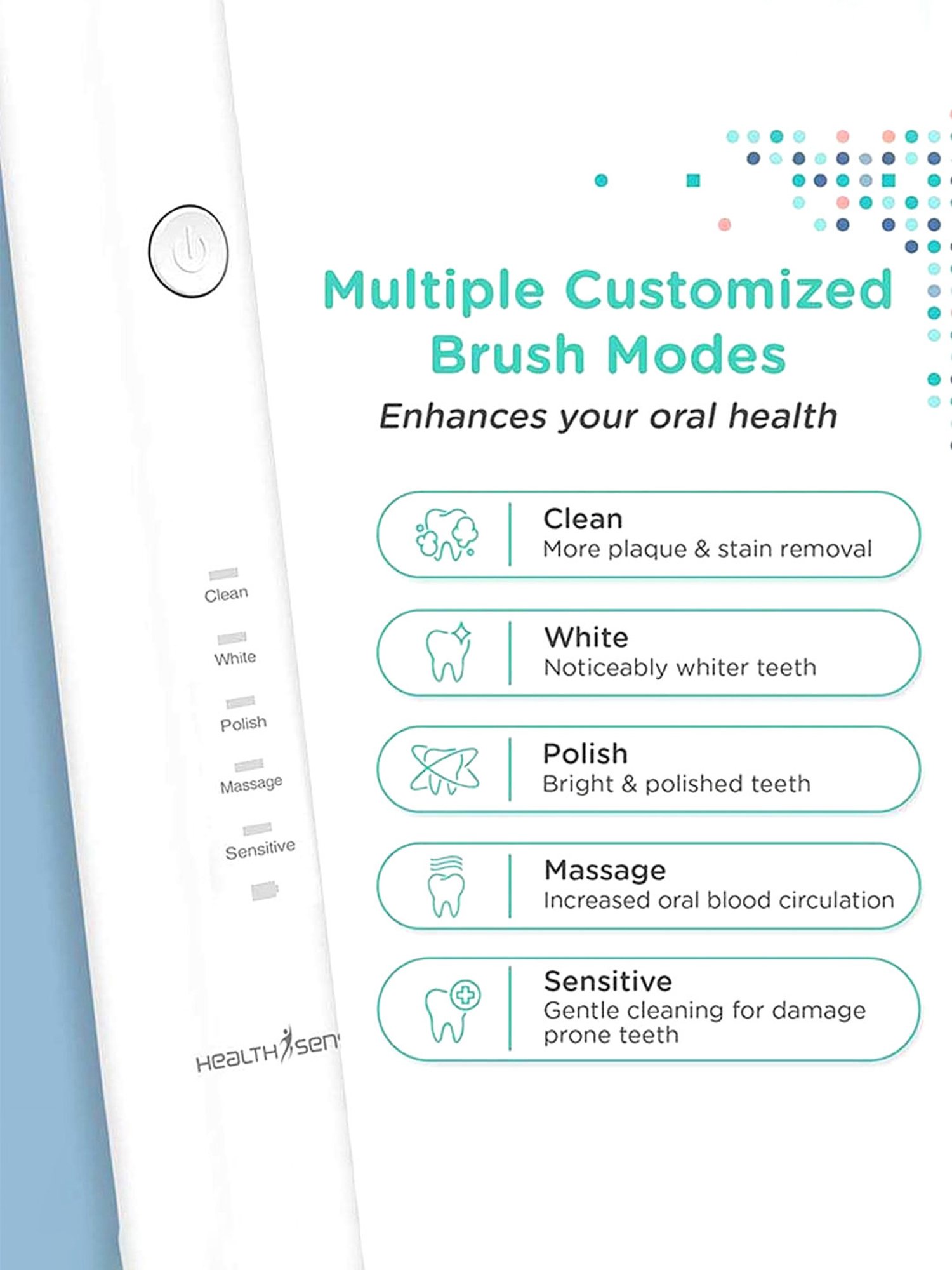 HealthSense Clean-Care ET-720 Rechargeable Sonic Electric Toothbrush with Extra Head (White)