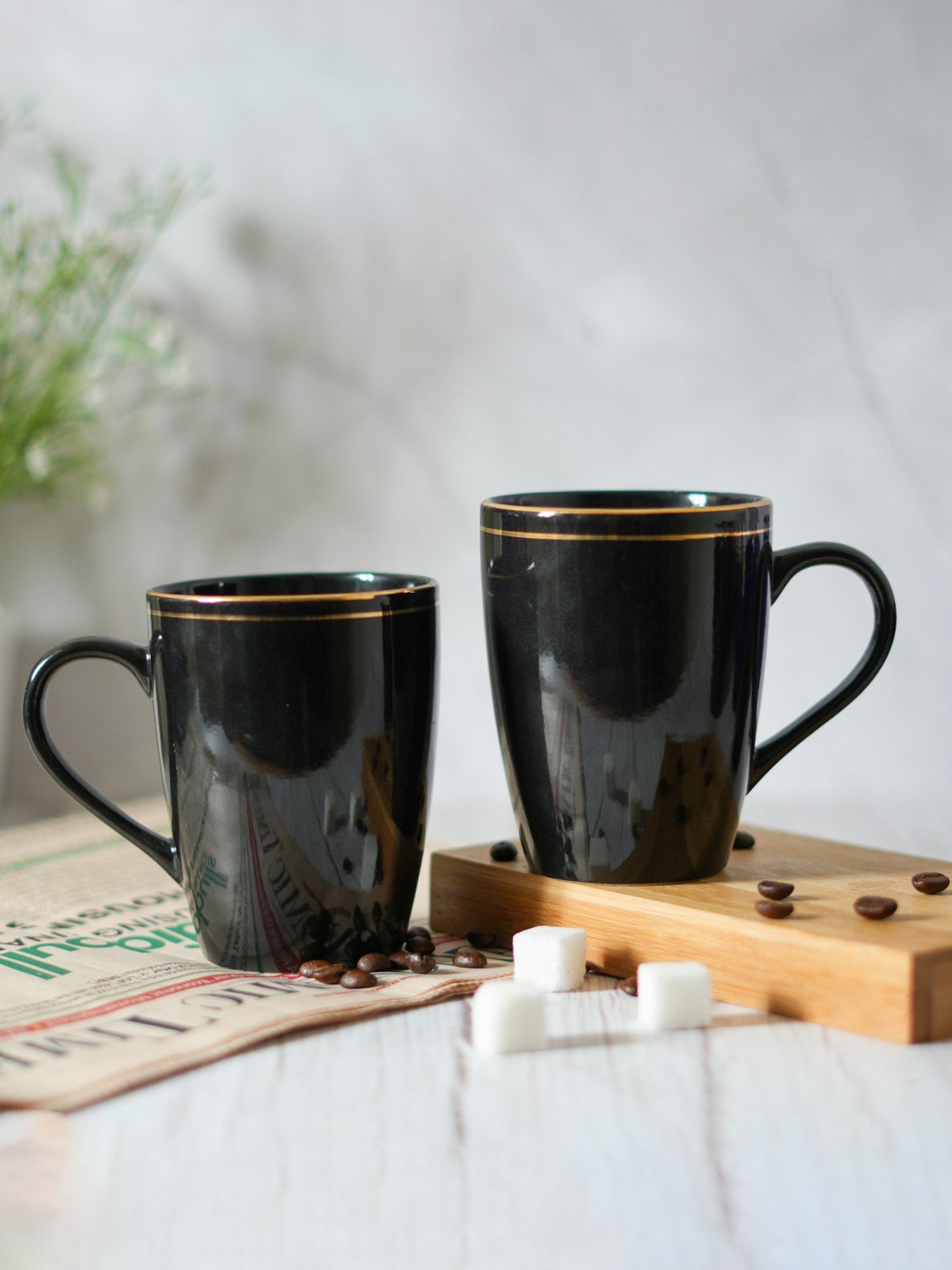 Femora India Black Ceramic Coffee Mug - Set of 2