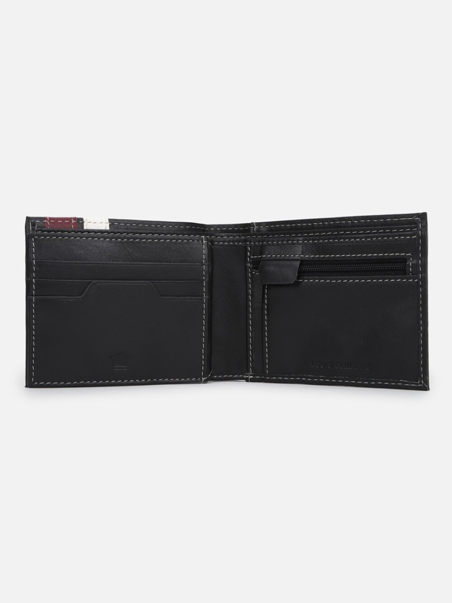 Louis Philippe Black Leather Paneled Bi-Fold Wallet