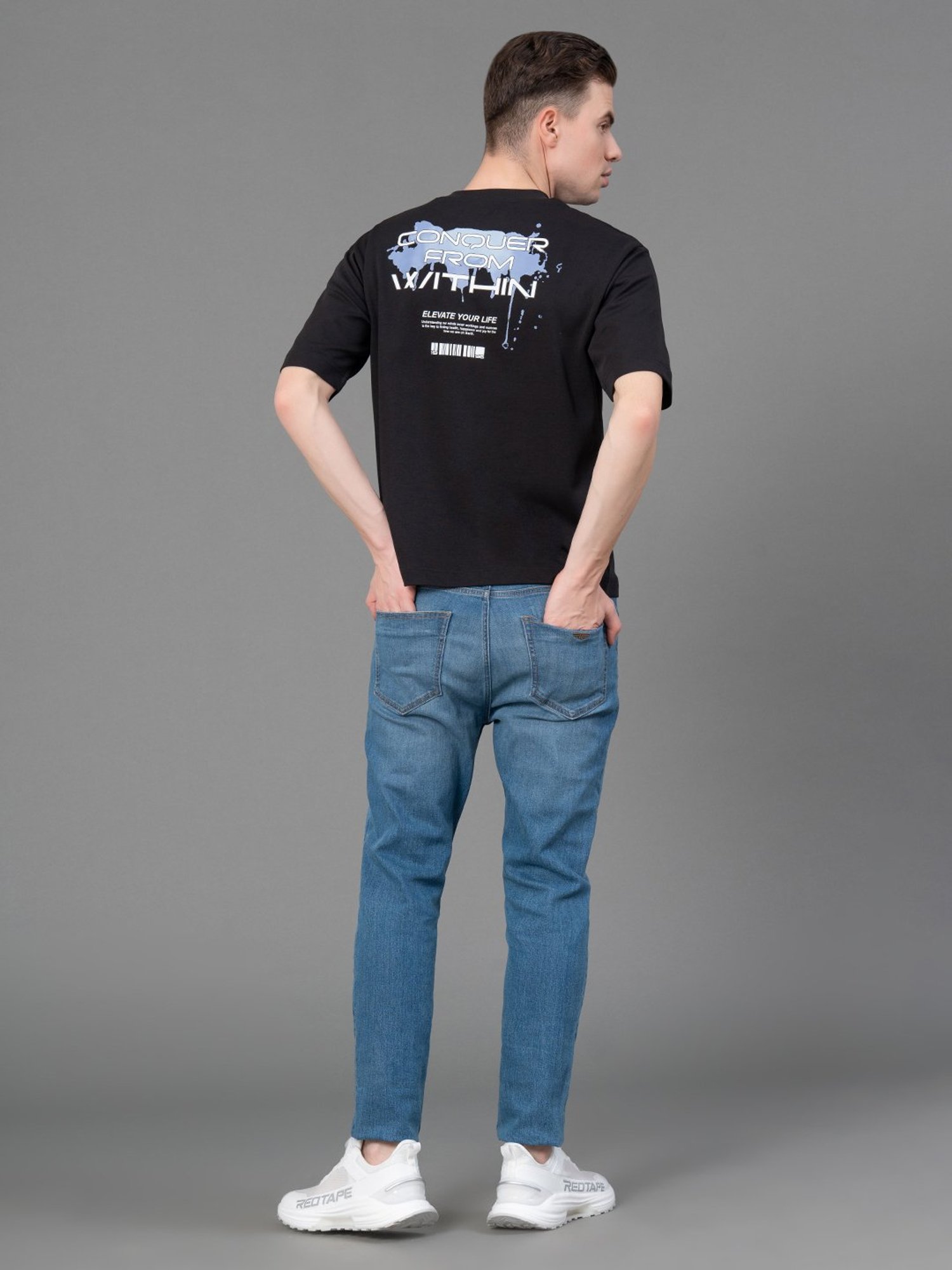 Red Tape Black Loose Fit Graphic Print Oversized T-Shirt